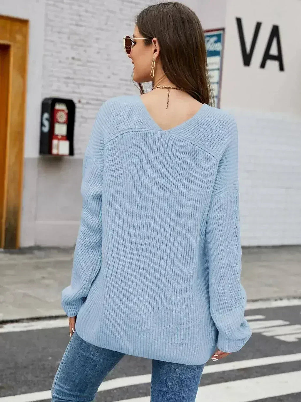 Haut en maille côtelée col V - T-shirt confortable pour femme | Femstylo