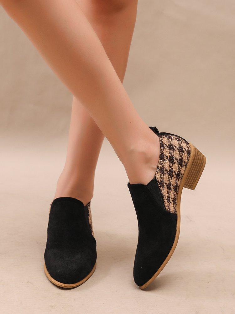 Talons compensés rétro bicolores pour femmes – Chaussures habillées à bout rond et talon moyen