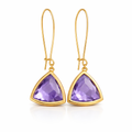 Boucles d'oreilles pendantes triangle en hydro quartz améthyste