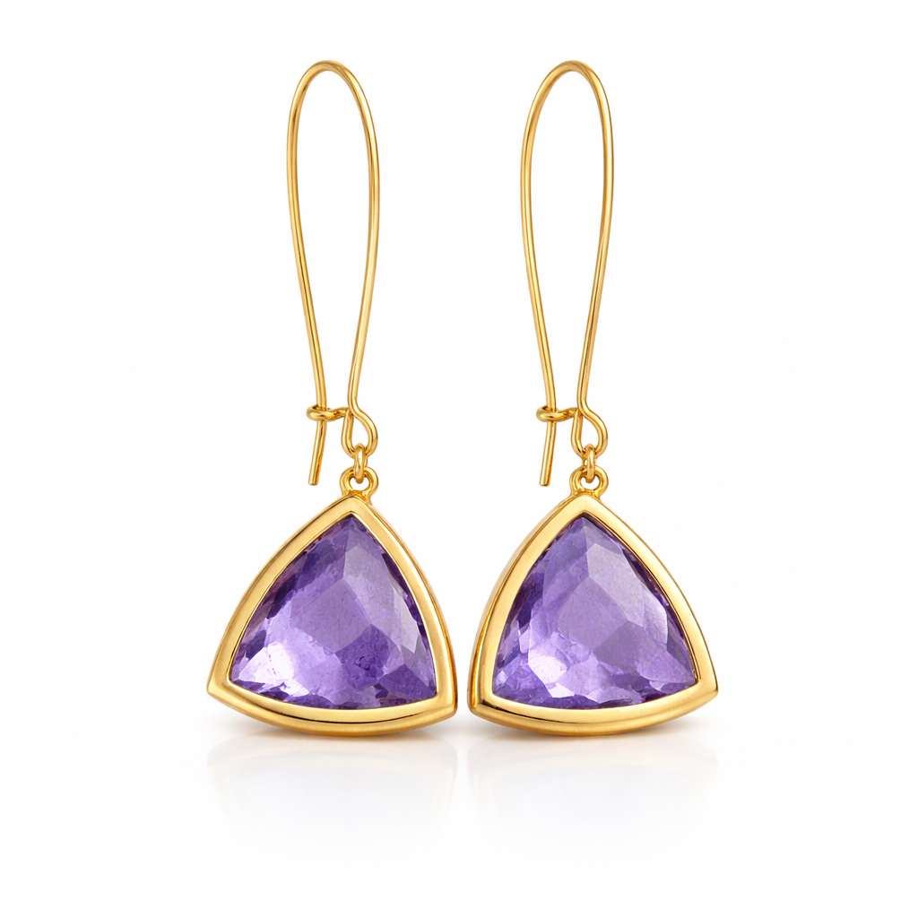 Boucles d'oreilles pendantes triangle en hydro quartz améthyste