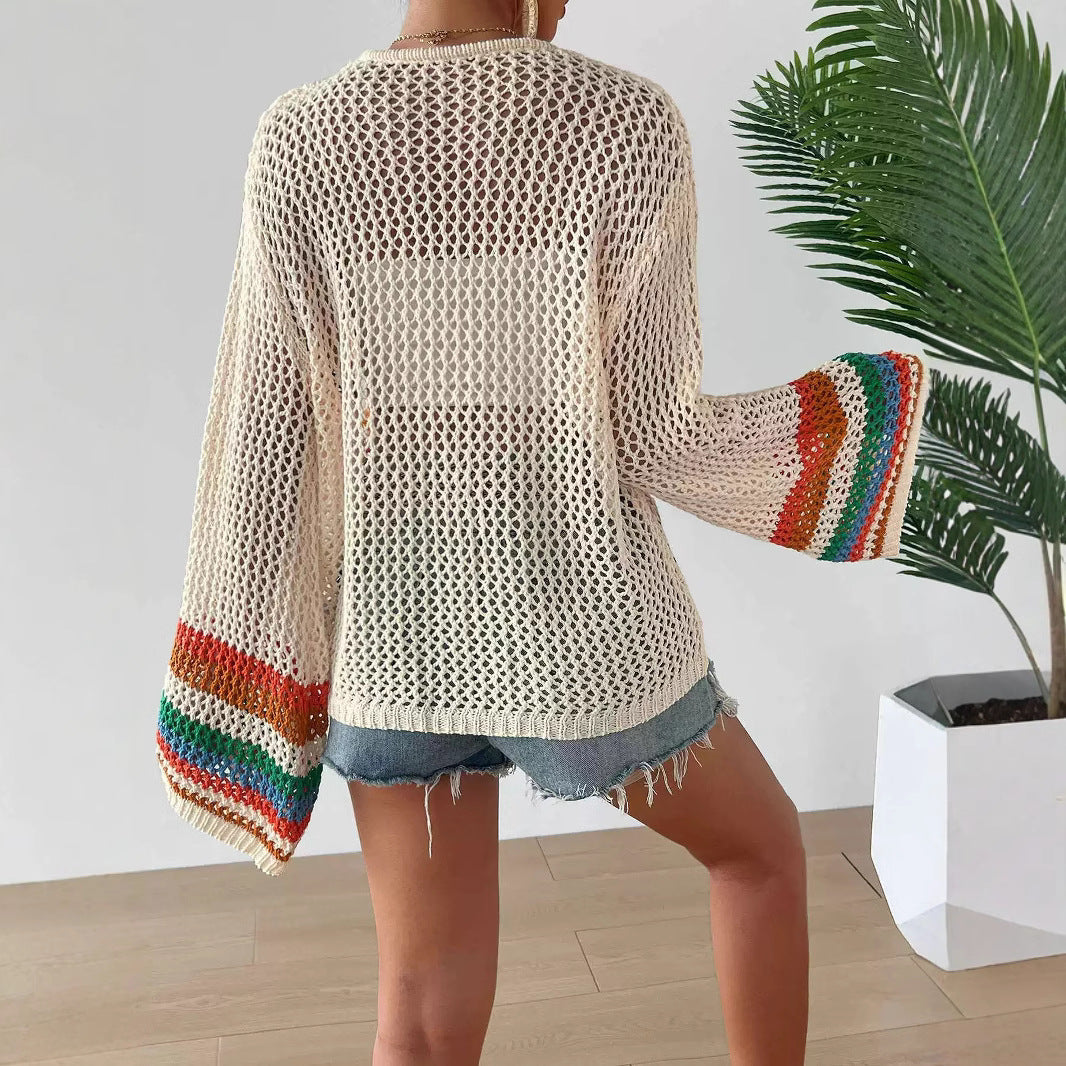 Cardigan en maille florale fait main au crochet | Haut tricoté bohème ouvert sur le devant