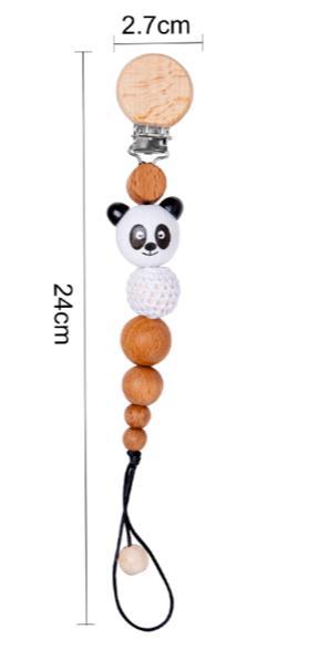 Chaîne de sucette moderne faite à la main, chaînes de dentition pour bébé, perles de panda en crochet, clips en bois, petite tige en bois pour enfants