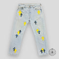 Chrome Hearts Jean Jaune / Bleu avec Patch Croix