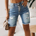 Short en jean en coton pour femme – Longueur mi-cuisse, ourlet effiloché, effet vieilli