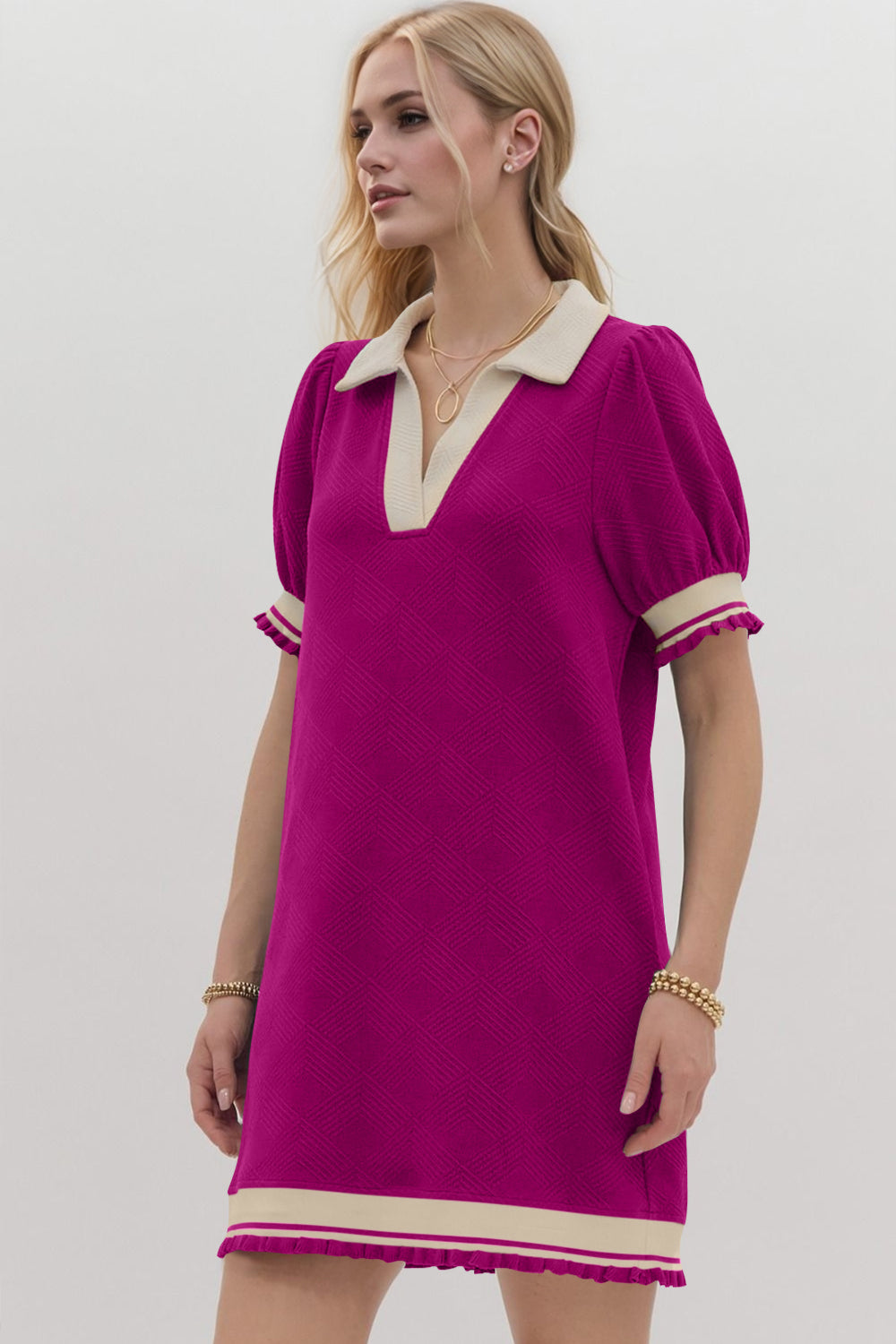 Robe Courte Tendance à Manches Courtes Contrastées, Douce et Confortable, Décontractée pour Femmes
