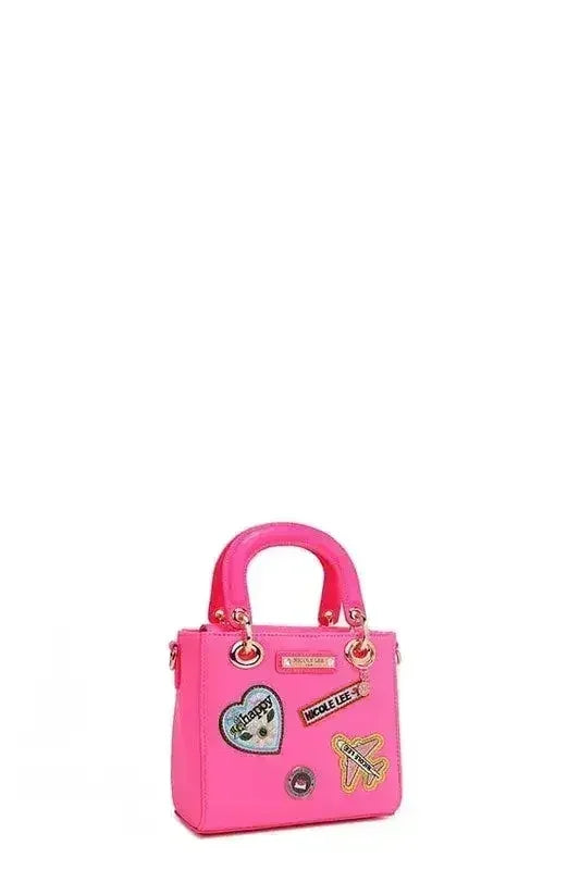 Sac à main rose patchwork – Anses et bandoulière | Femstylo