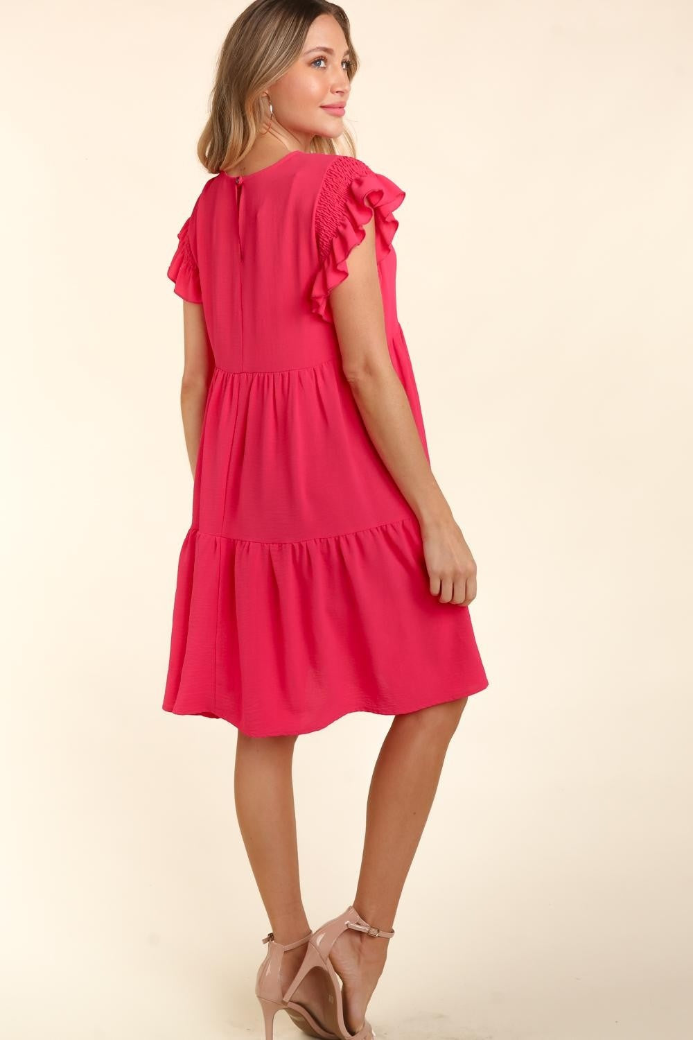 Robe Froncée Grande Taille à Manches Courtes Volantées avec Poches pour Femme – Robe Froncée Flatteuse, Robe à Manches Courtes Volantées, Robe Pratique avec Poches, Robe Volantée Chic, Robe à Taille Froncée, Robe Élégante à Manches Courtes