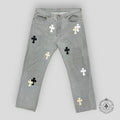 Jean Chrome Hearts à patchs croisés blancs/crèmes
