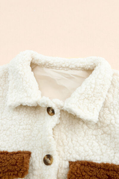 Veste Sherpa Mignonne pour Femme avec Fermeture Boutonnée et Col, Style Rétro Élégant