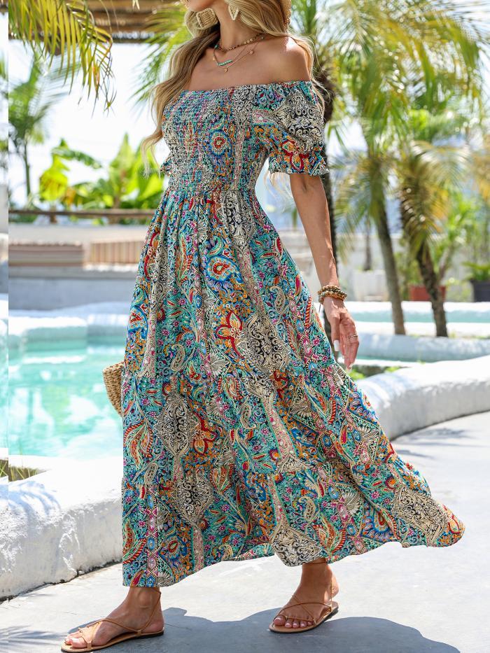 Robe longue asymétrique à imprimé cachemire pour femme