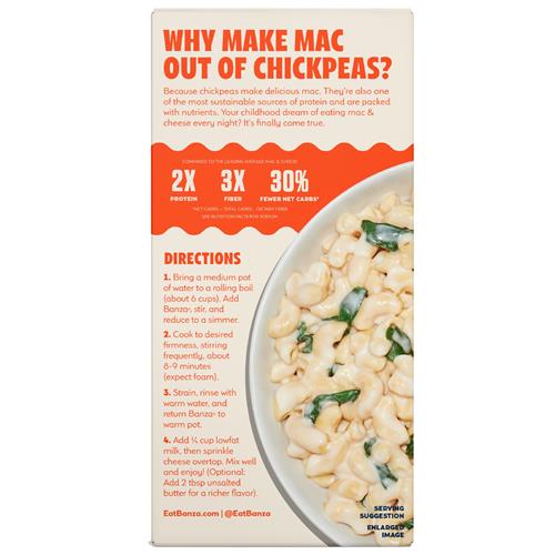 Banza Macaroni Coudes et Fromage Blanc Cheddar - Riche en Protéines, Sans Gluten et Faible en Glucides - 5,5 oz