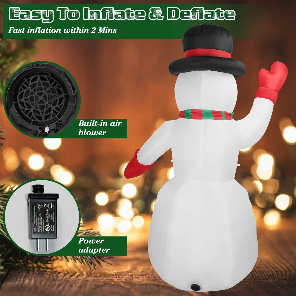 Bonhomme de Neige Gonflable Géant de Noël 2,4 m avec Lumières LED Chapeau Écharpe