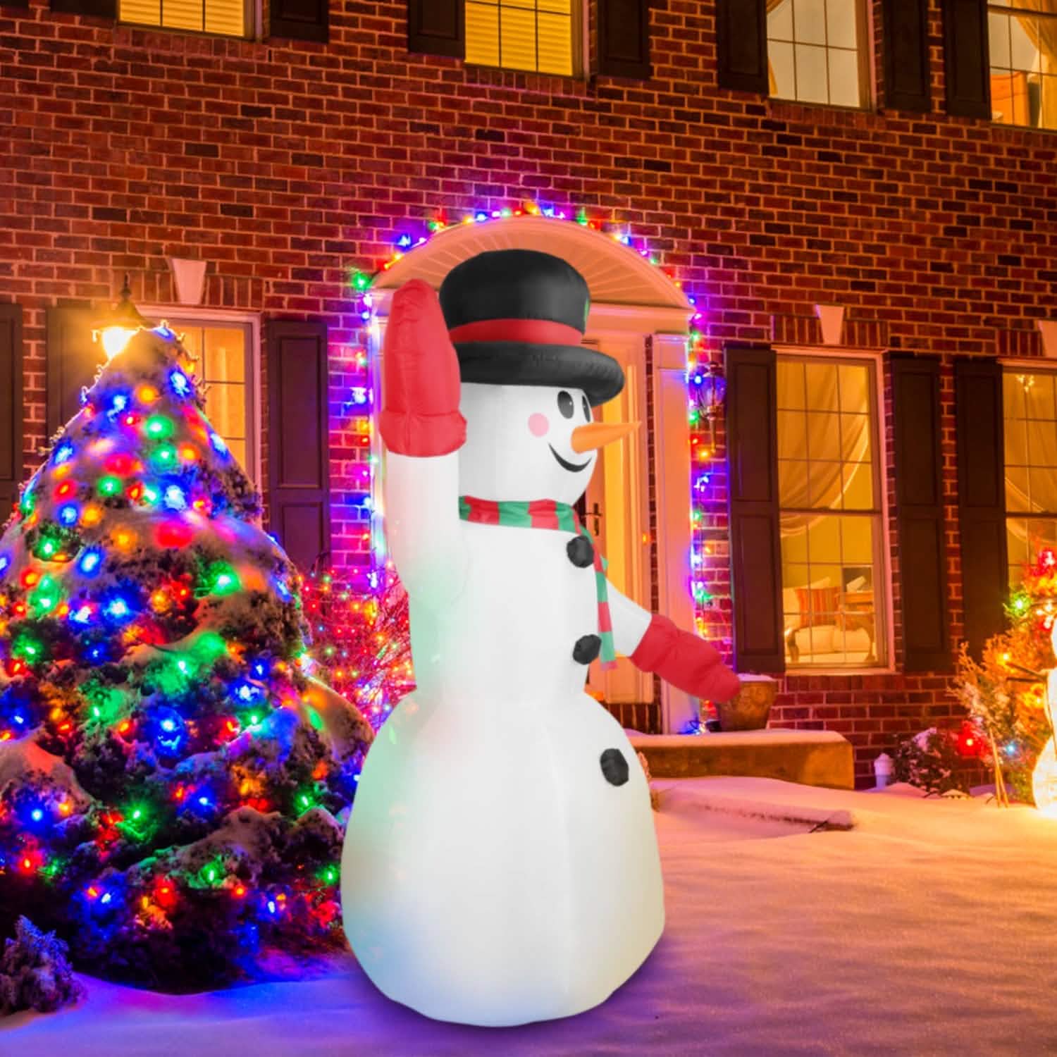 Bonhomme de Neige Gonflable Géant de Noël 2,4 m avec Lumières LED Chapeau Écharpe
