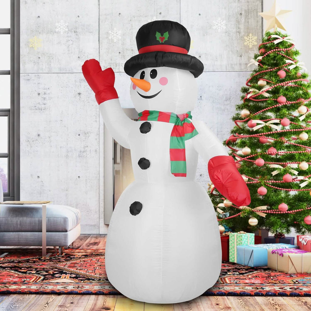 Bonhomme de Neige Gonflable Géant de Noël 2,4 m avec Lumières LED Chapeau Écharpe