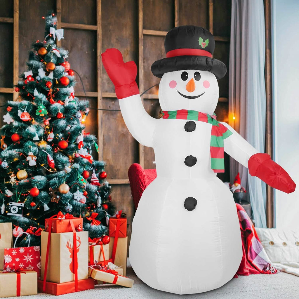 Bonhomme de Neige Gonflable Géant de Noël 2,4 m avec Lumières LED Chapeau Écharpe