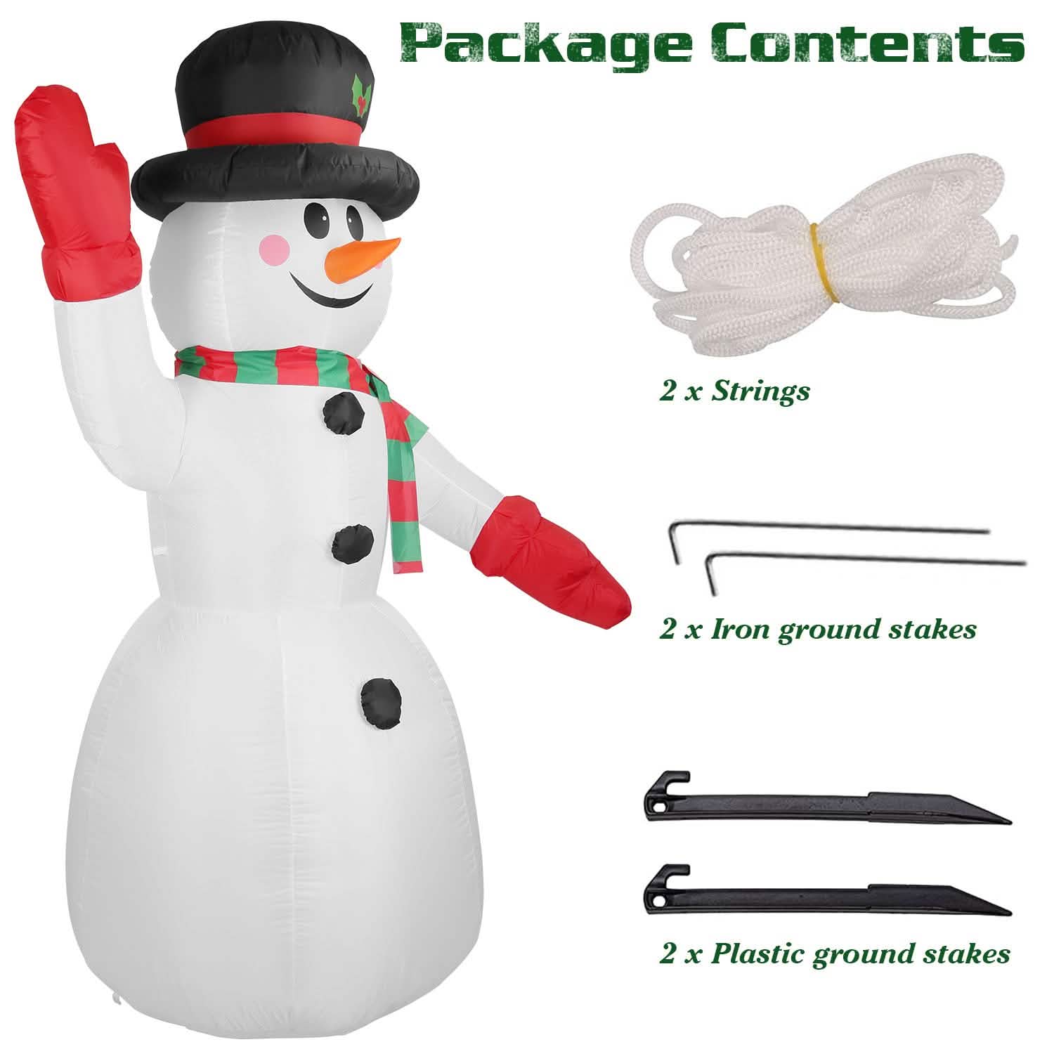 Bonhomme de Neige Gonflable Géant de Noël 2,4 m avec Lumières LED Chapeau Écharpe