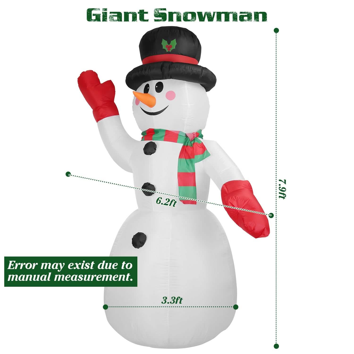 Bonhomme de Neige Gonflable Géant de Noël 2,4 m avec Lumières LED Chapeau Écharpe