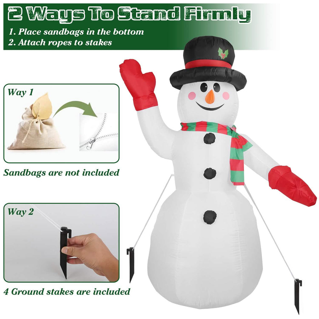 Bonhomme de Neige Gonflable Géant de Noël 2,4 m avec Lumières LED Chapeau Écharpe