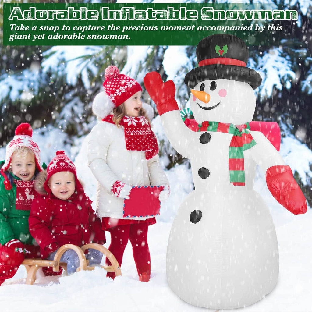 Bonhomme de Neige Gonflable Géant de Noël 2,4 m avec Lumières LED Chapeau Écharpe