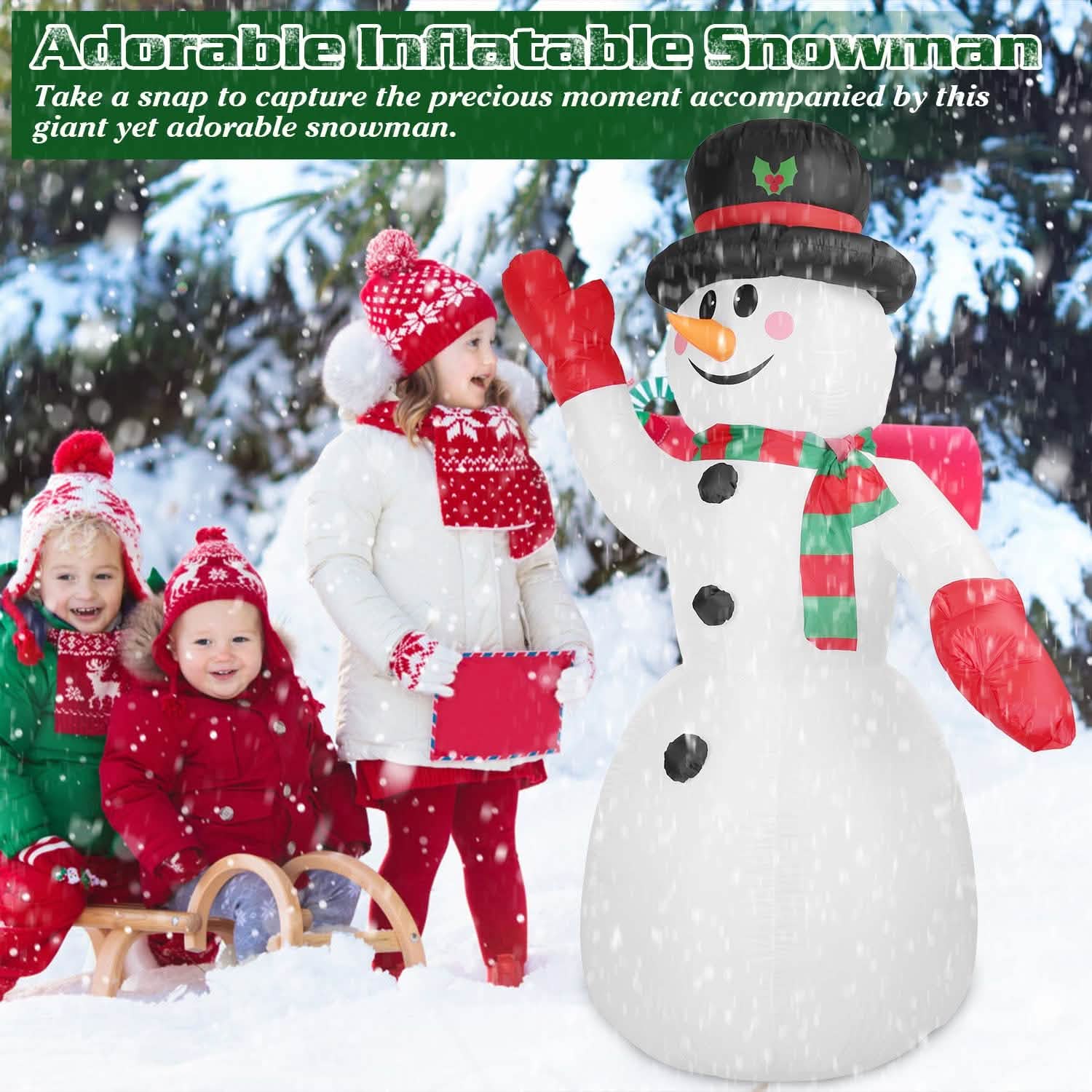 Bonhomme de Neige Gonflable Géant de Noël 2,4 m avec Lumières LED Chapeau Écharpe