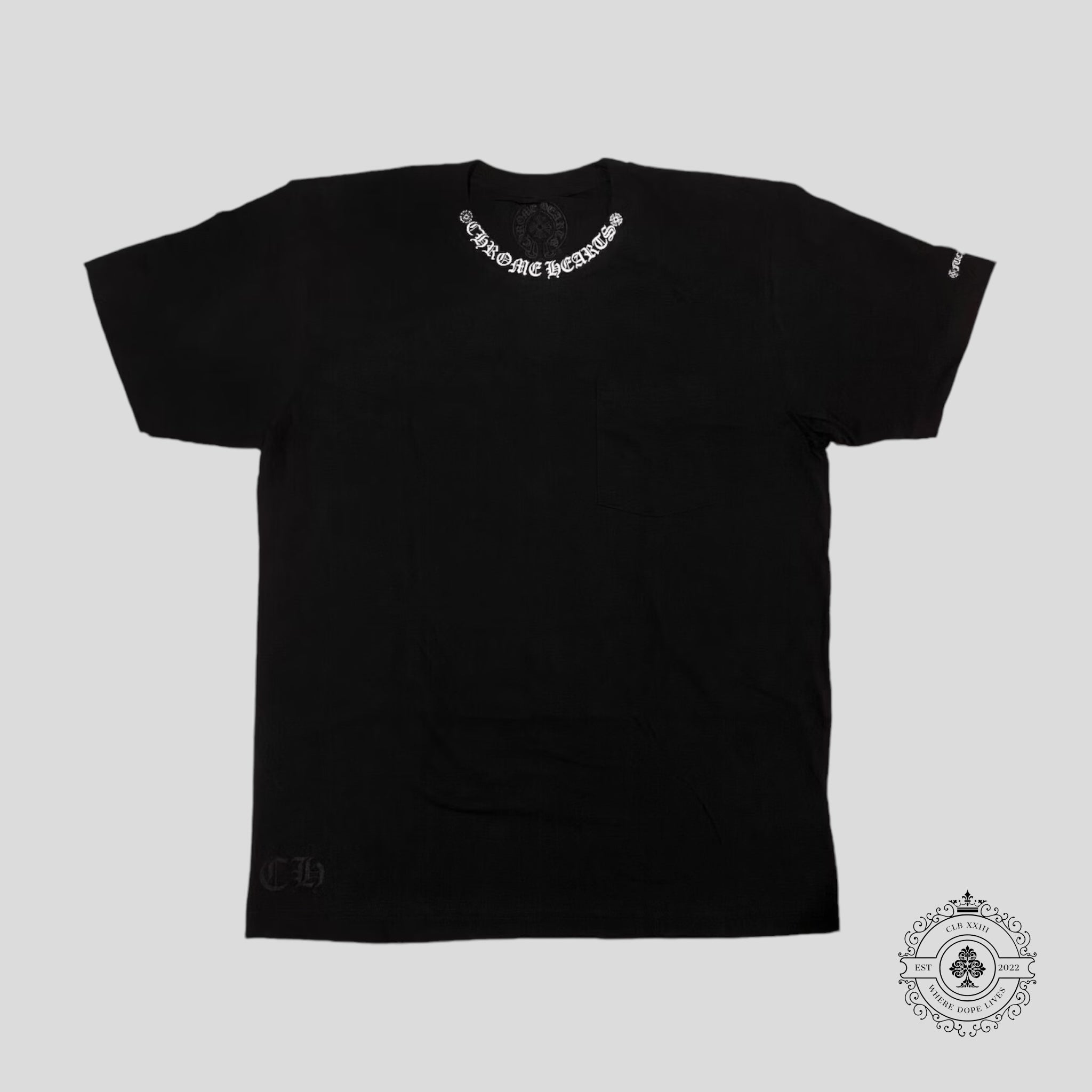 T-shirt Chrome Hearts avec logo sur le col, noir/blanc