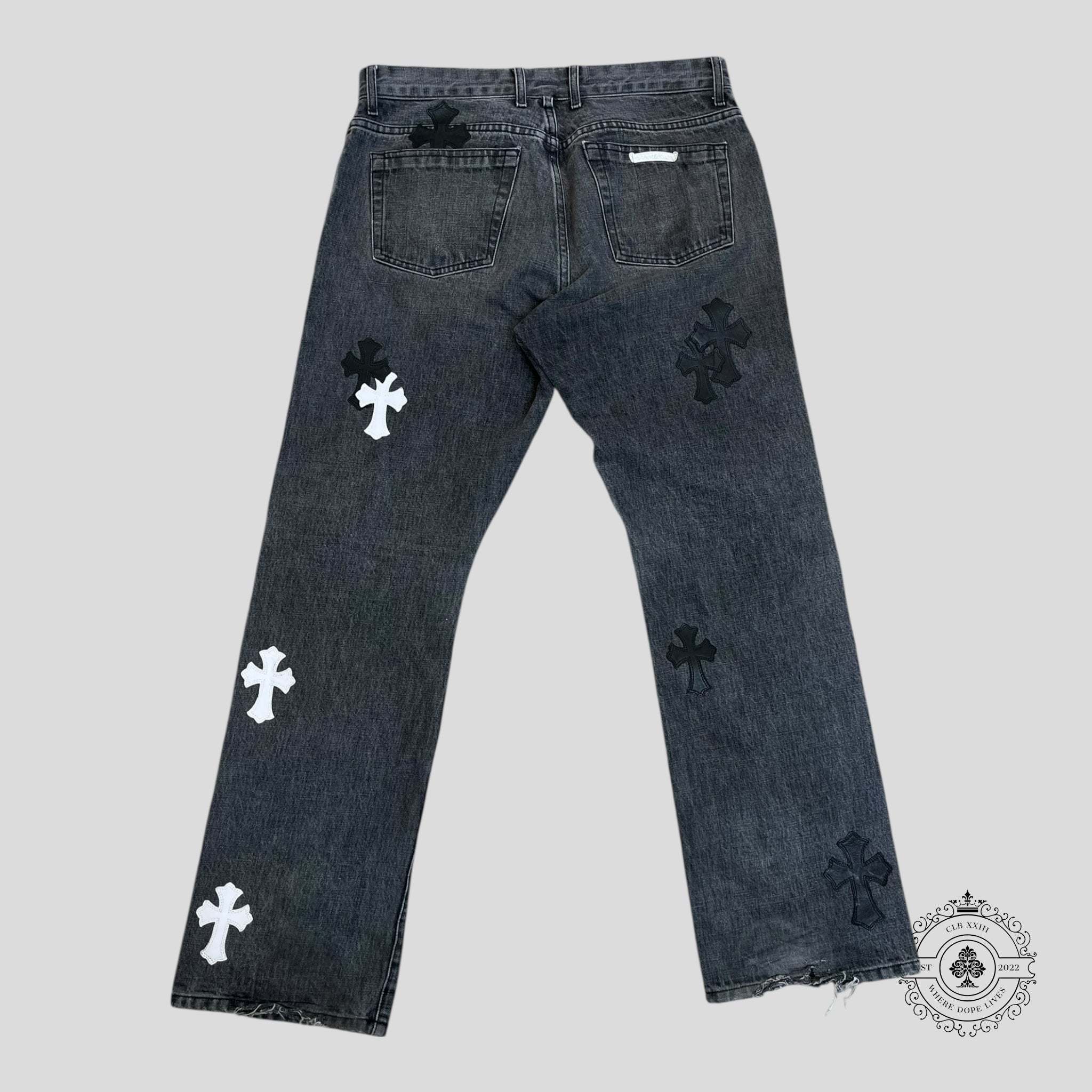 Jean Chrome Hearts Fleur avec patch croix au genou