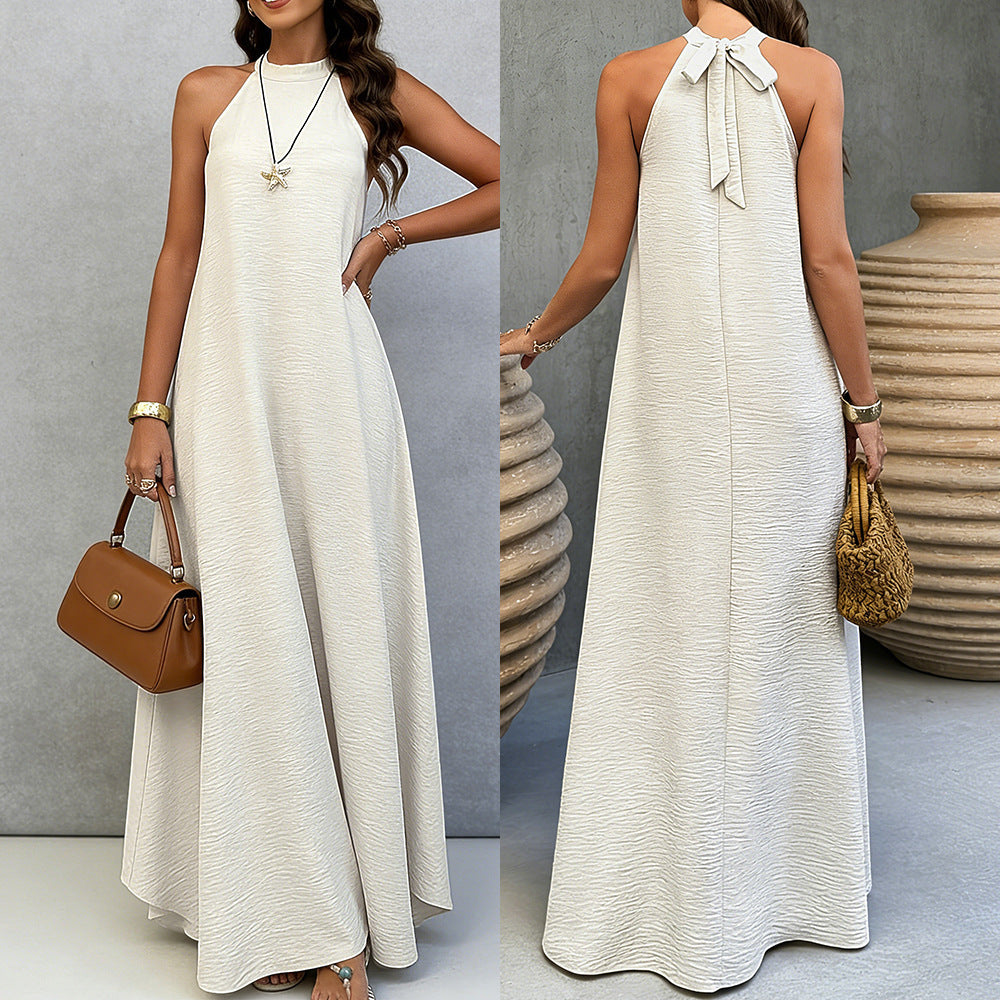 Robe longue sans manches et fluide en crêpe de soie glacée pour femme