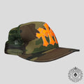 Casquette de routier Chrome Hearts en cuir triple croix camouflage/orange