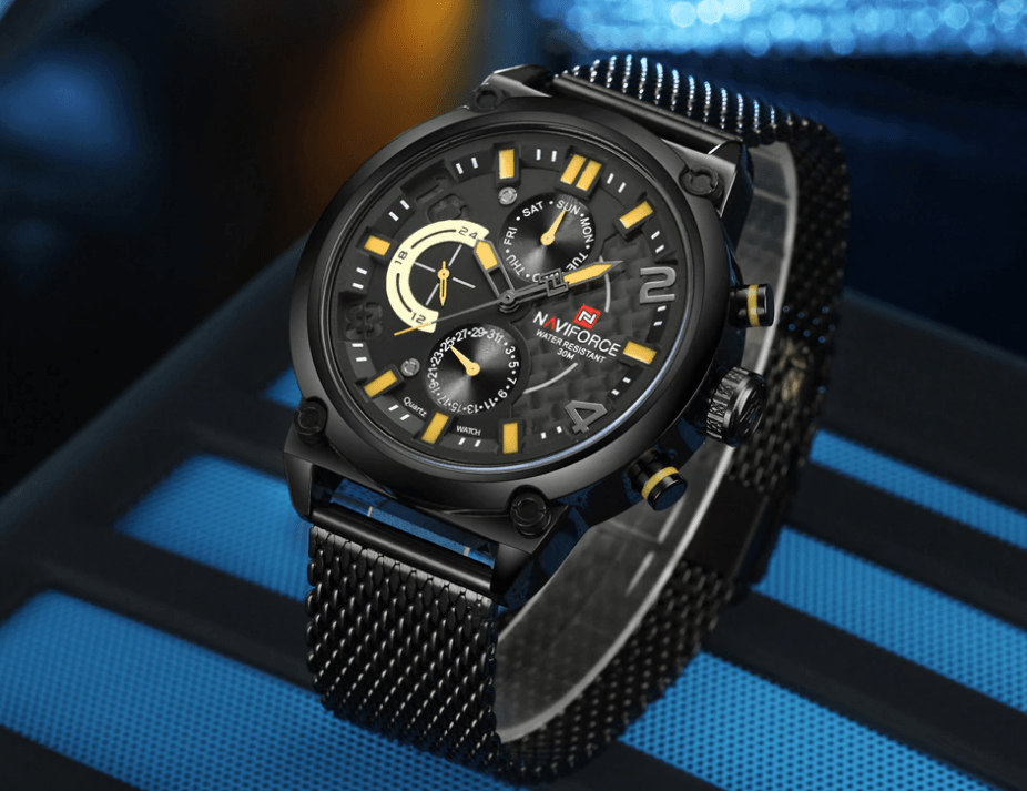 Montres à Quartz Analogiques Multifonctions pour Hommes, Étanche avec Bracelet en Maille d'Acier Inoxydable, Excellent Design, Cadeau Parfait