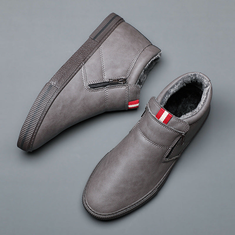 Bottes décontractées d'hiver chaudes pour homme, bottes de neige tendance, chaussures d'extérieur, baskets noires, chaussures de travail d'extérieur en cuir doublées chaudes antidérapantes pour homme