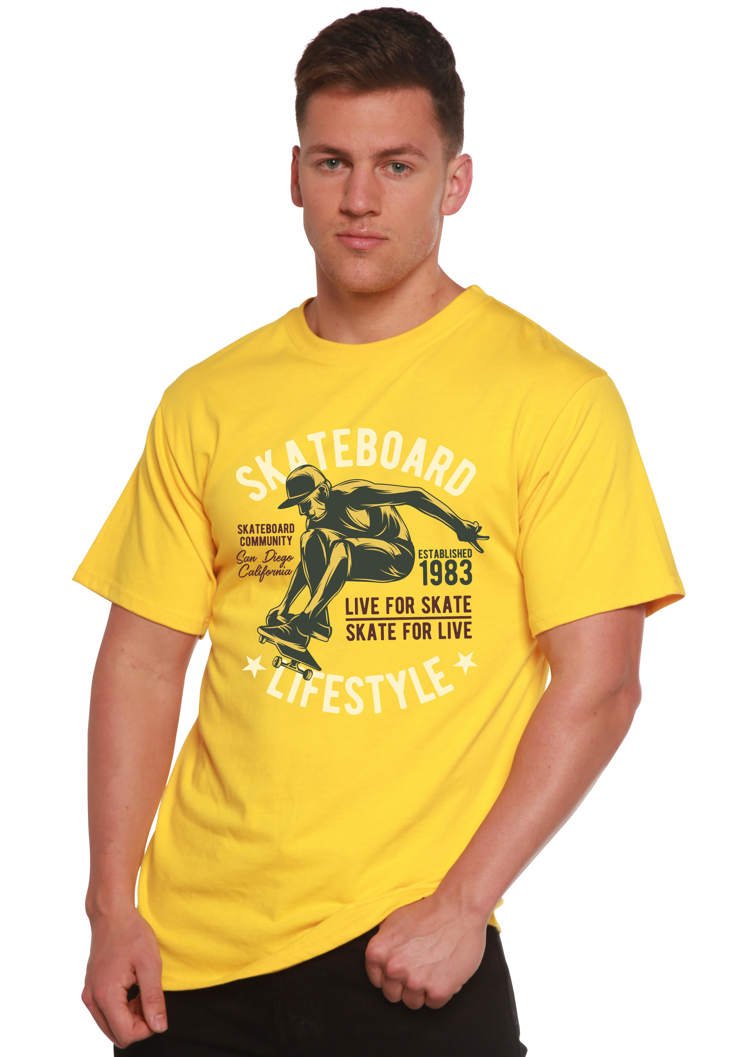 T-shirt à manches courtes et motif en viscose de bambou/coton biologique pour homme Skateboard Lifestyle