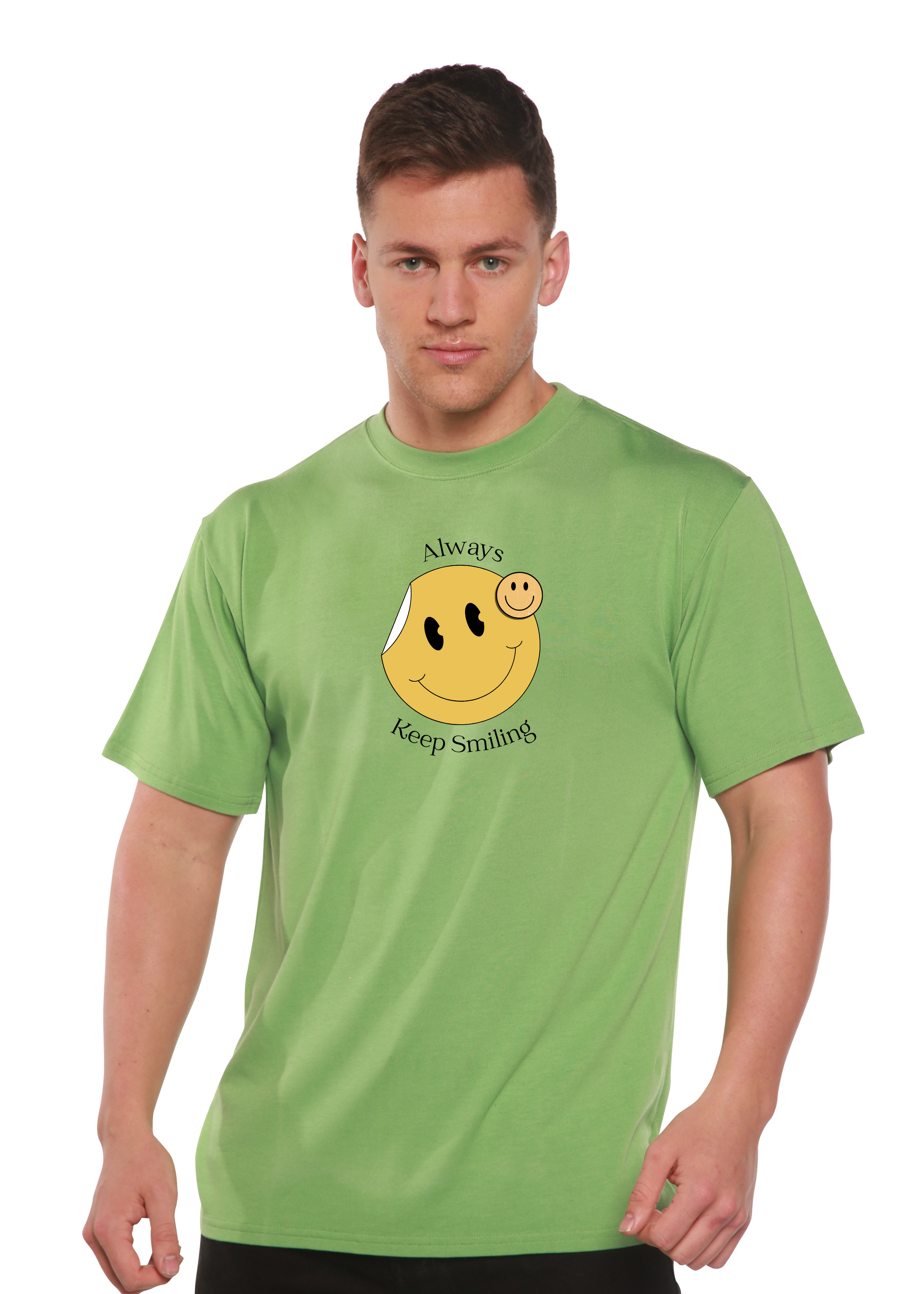 T-shirt graphique à manches courtes en bambou-viscose/coton biologique pour homme avec inscription « Always Keep Smiling »
