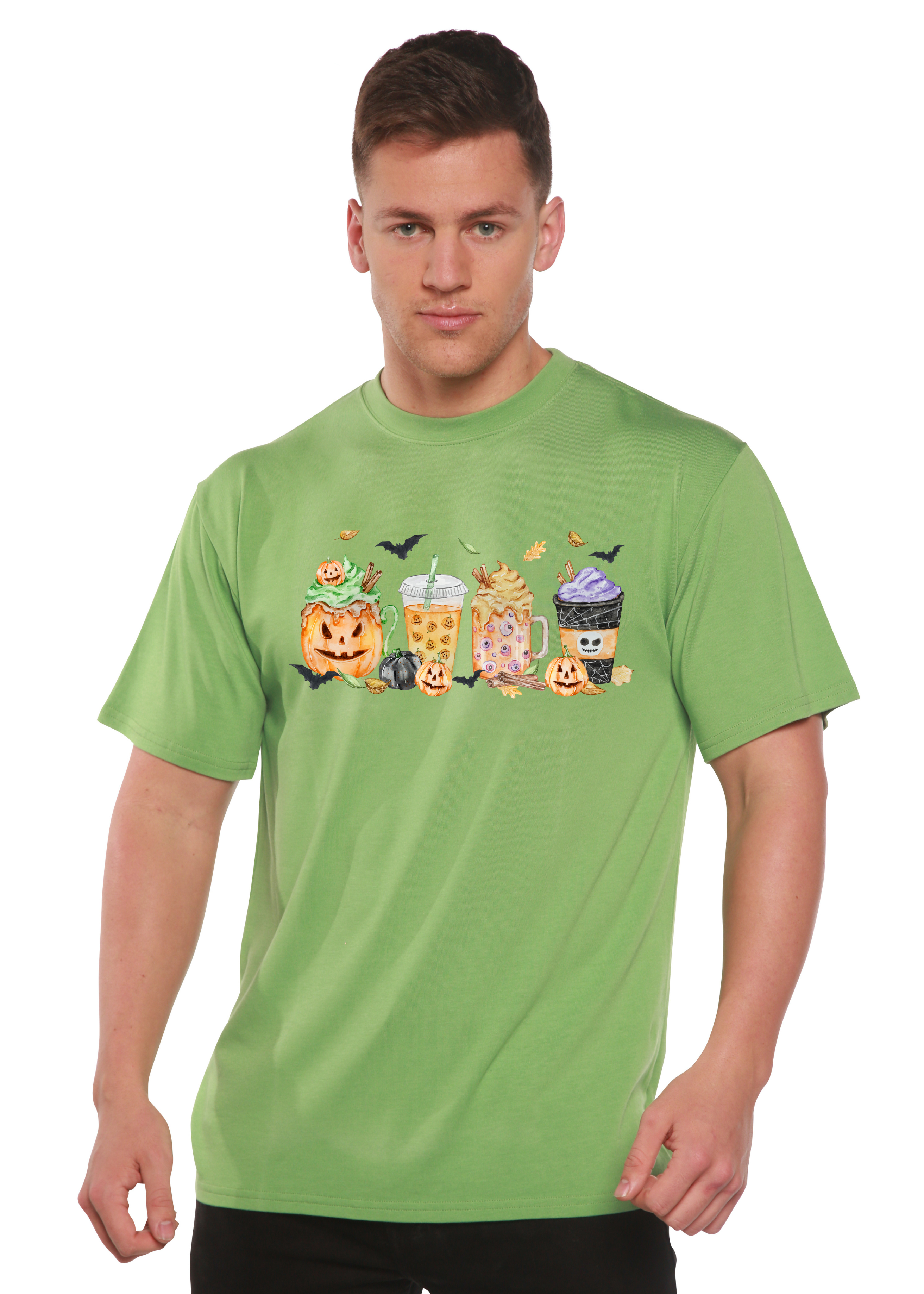 T-shirt graphique homme à manches courtes en viscose de bambou/coton biologique motif Joyeux Halloween