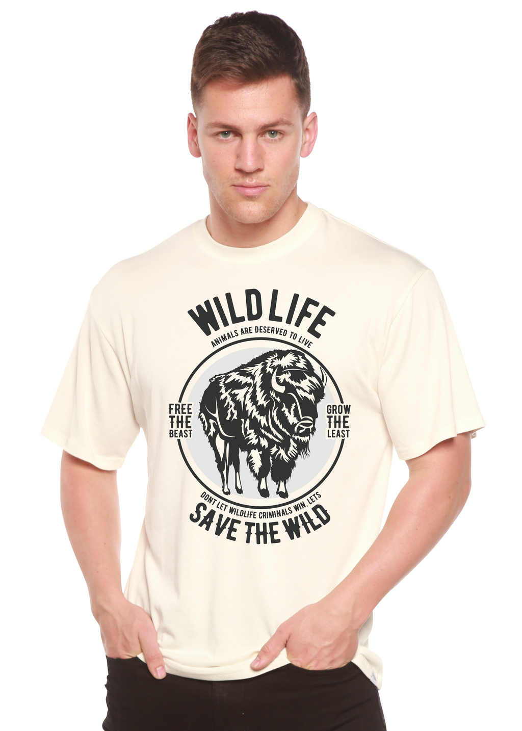 T-shirt à manches courtes à motif en viscose de bambou/coton biologique Wild Life Spun Bamboo® pour homme