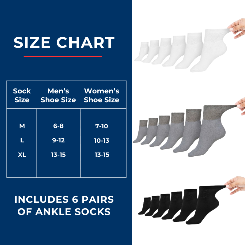 Chaussettes de cheville en coton pour homme pour diabétiques (6 paires)