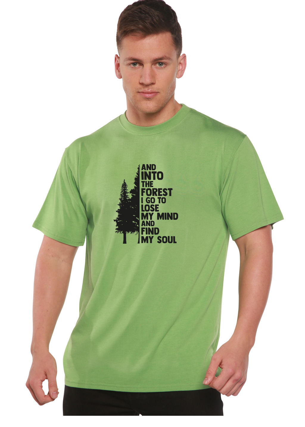 T-shirt graphique à manches courtes pour homme en bambou viscose/coton bio "And Into The Forest I Go"