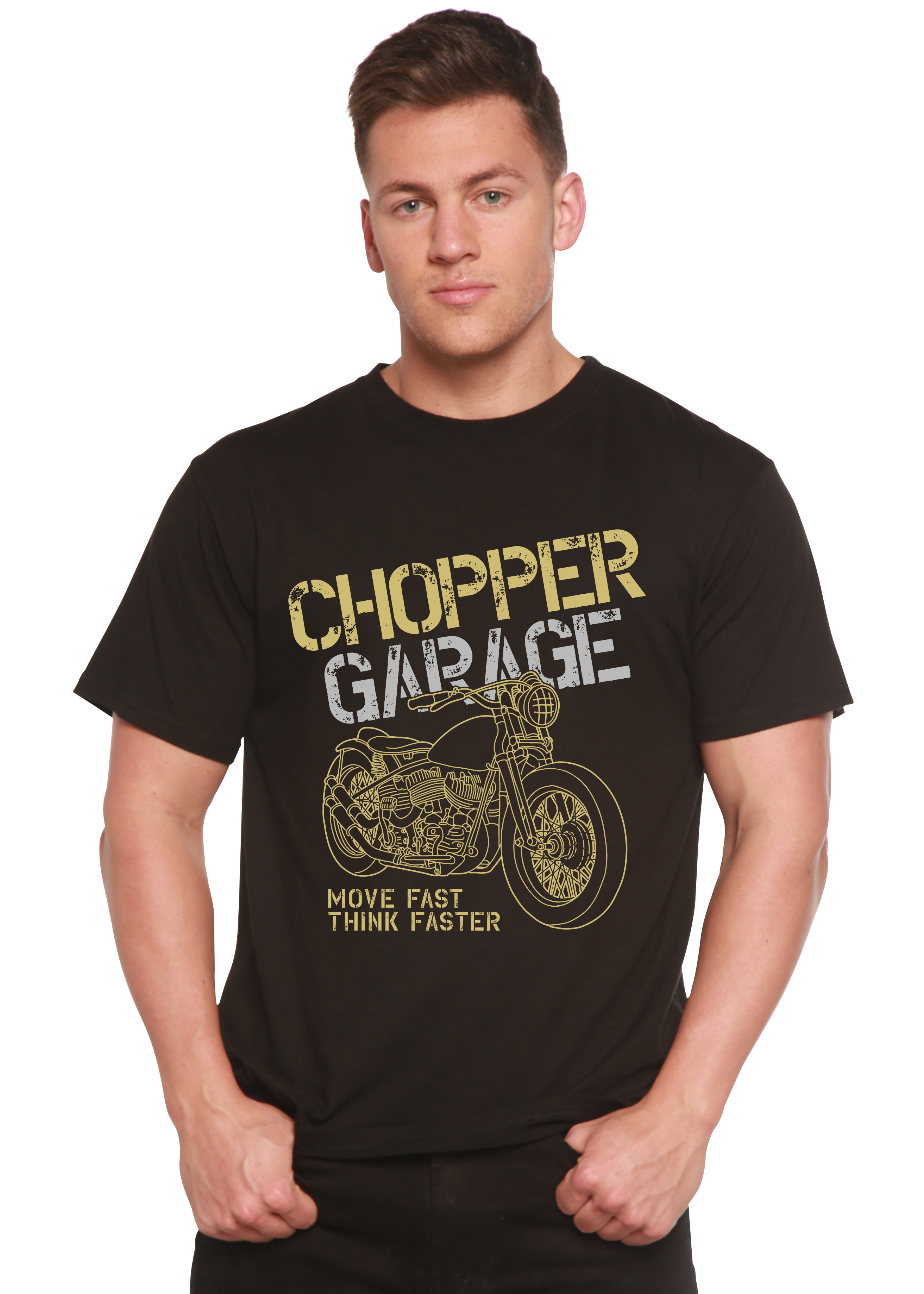 T-shirt graphique à manches courtes en viscose de bambou et coton biologique pour homme Chopper Garage