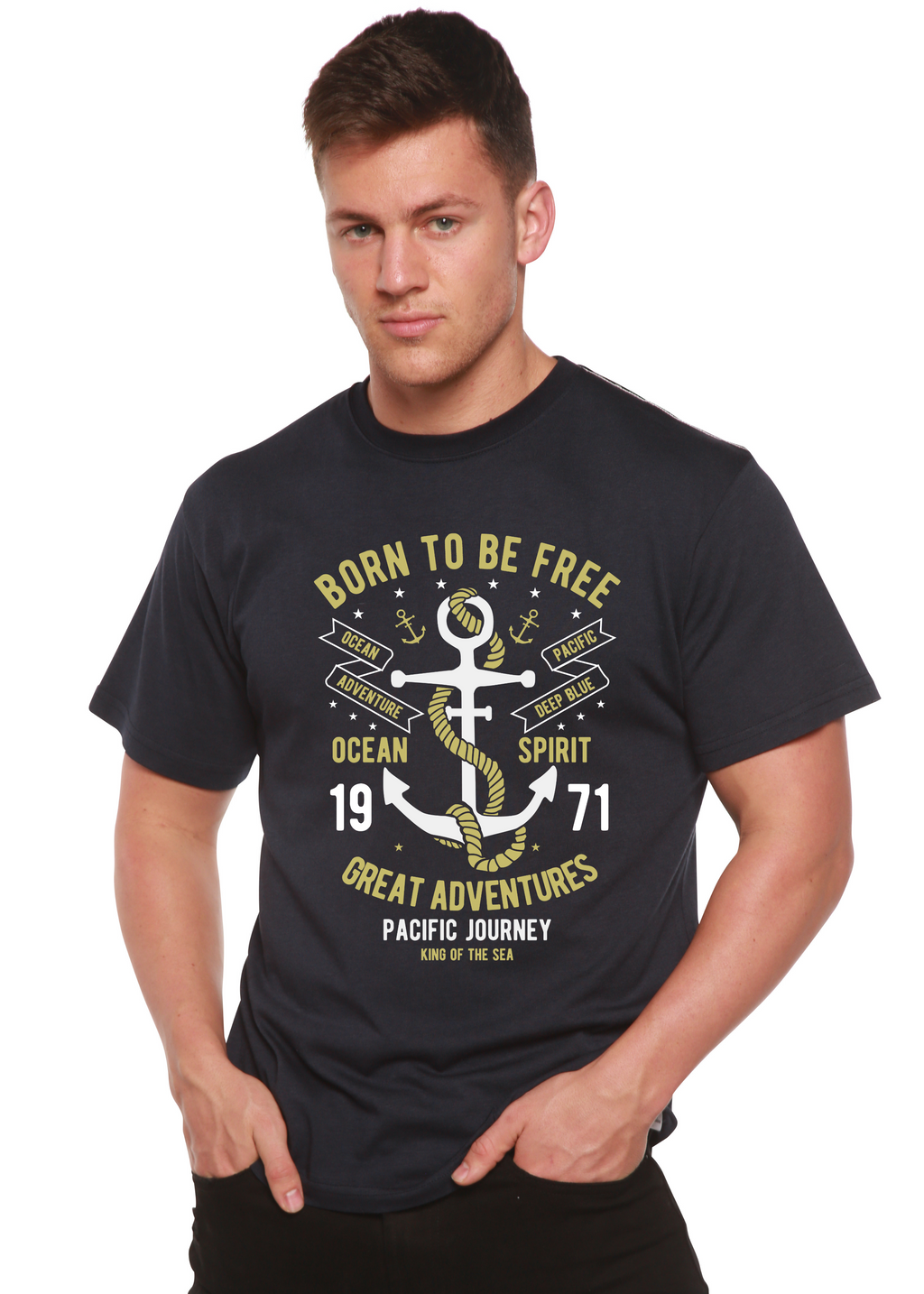 T-shirt graphique à manches courtes en bambou-viscose/coton biologique « Born To Be Free » pour homme