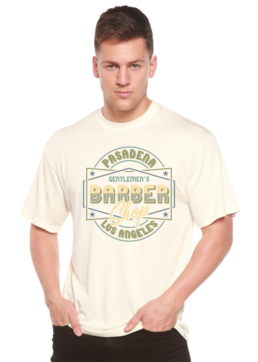 T-shirt graphique à manches courtes en bambou/viscose et coton biologique pour homme - Barbershop
