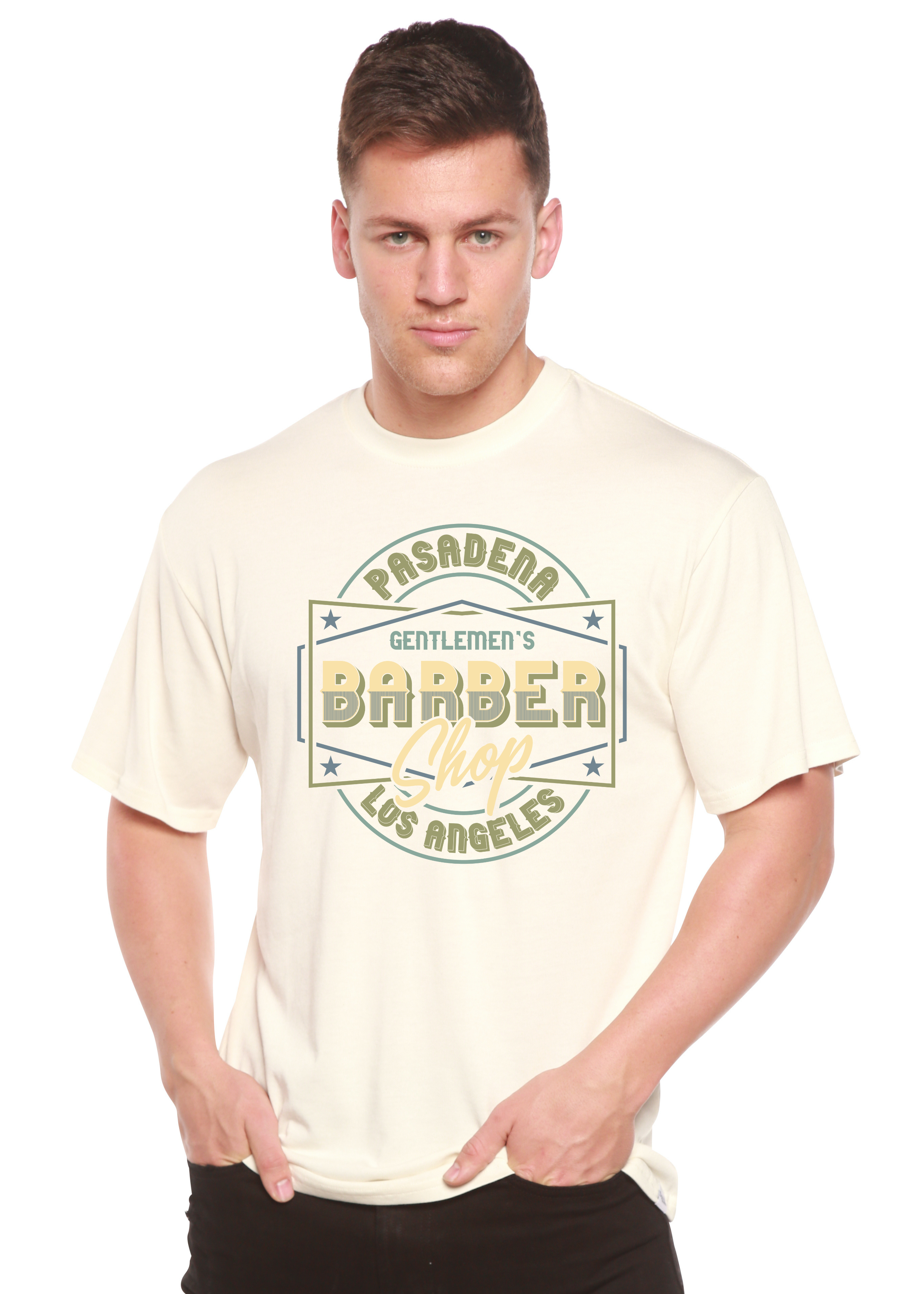T-shirt graphique à manches courtes en bambou/viscose et coton biologique pour homme - Barbershop