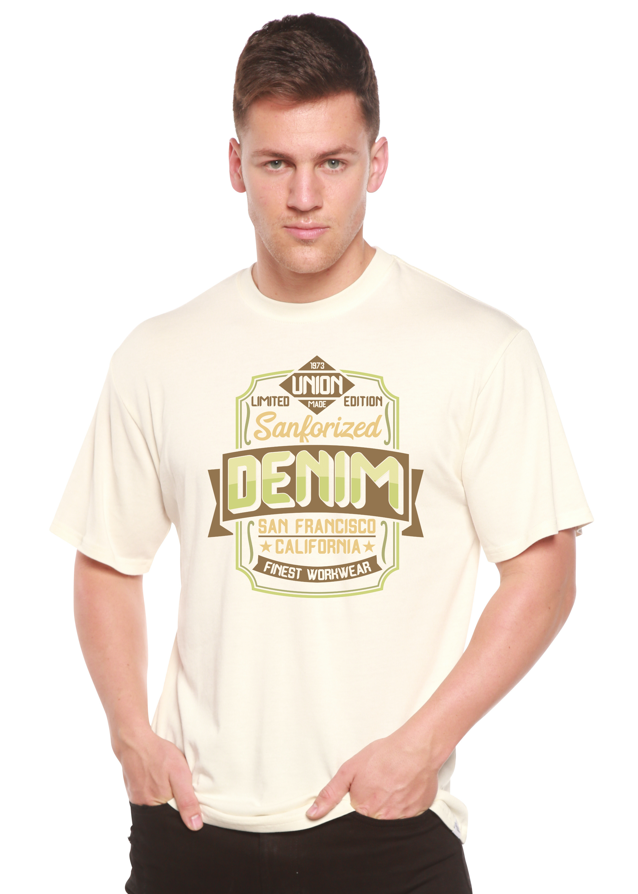 T-shirt graphique à manches courtes pour homme en viscose de bambou/coton biologique Sanforized Denim