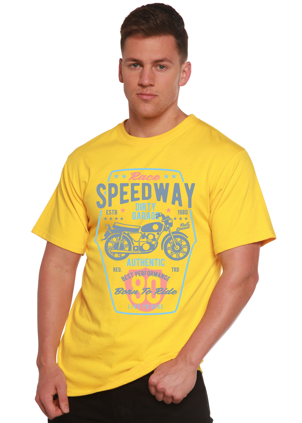 T-shirt graphique Speedway Motorcycle Spun Bamboo® à manches courtes en viscose de bambou/coton biologique pour homme