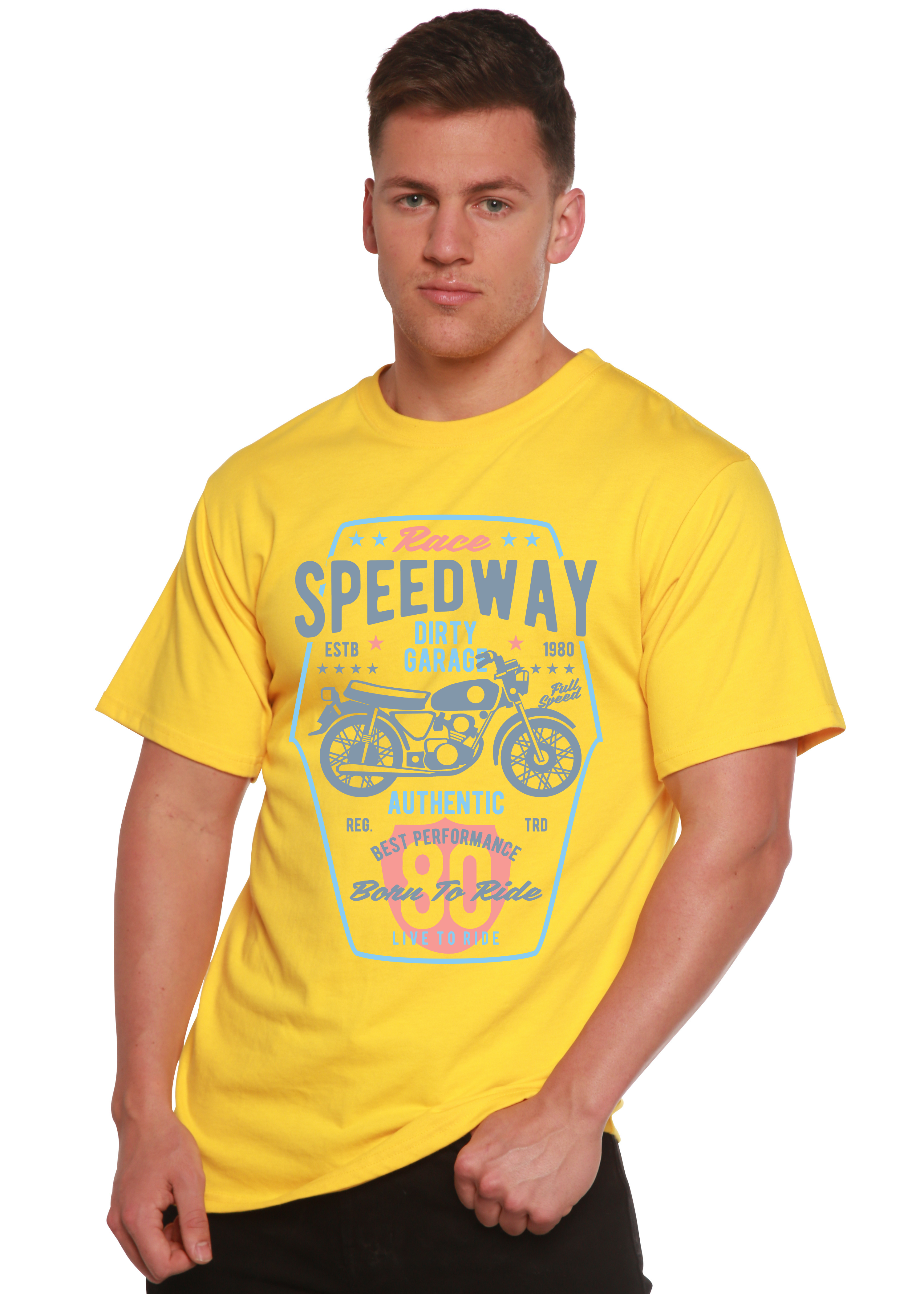 T-shirt graphique Speedway Motorcycle Spun Bamboo® à manches courtes en viscose de bambou/coton biologique pour homme