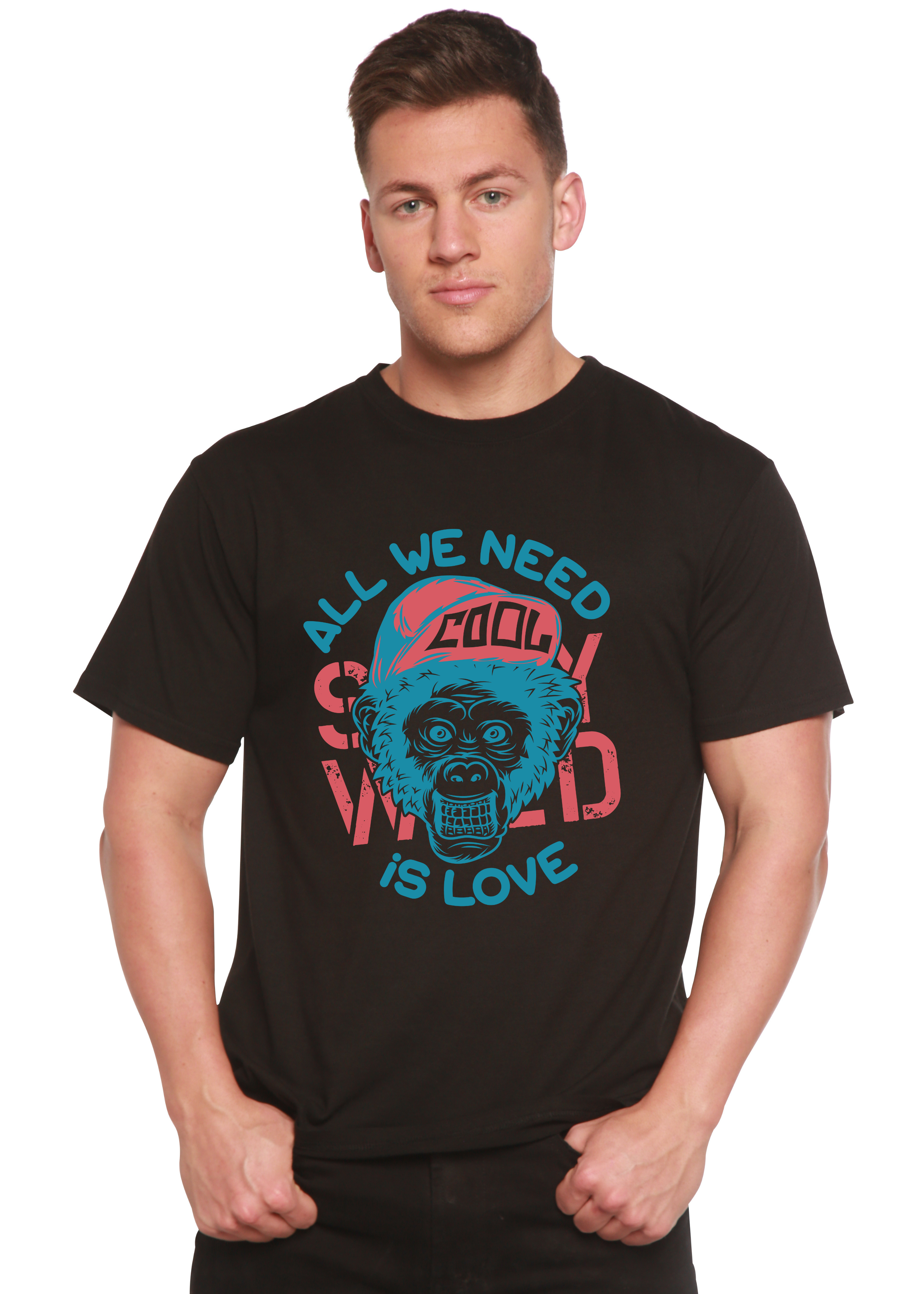 T-shirt graphique à manches courtes en viscose de bambou et coton biologique pour homme "All We Need is Love"