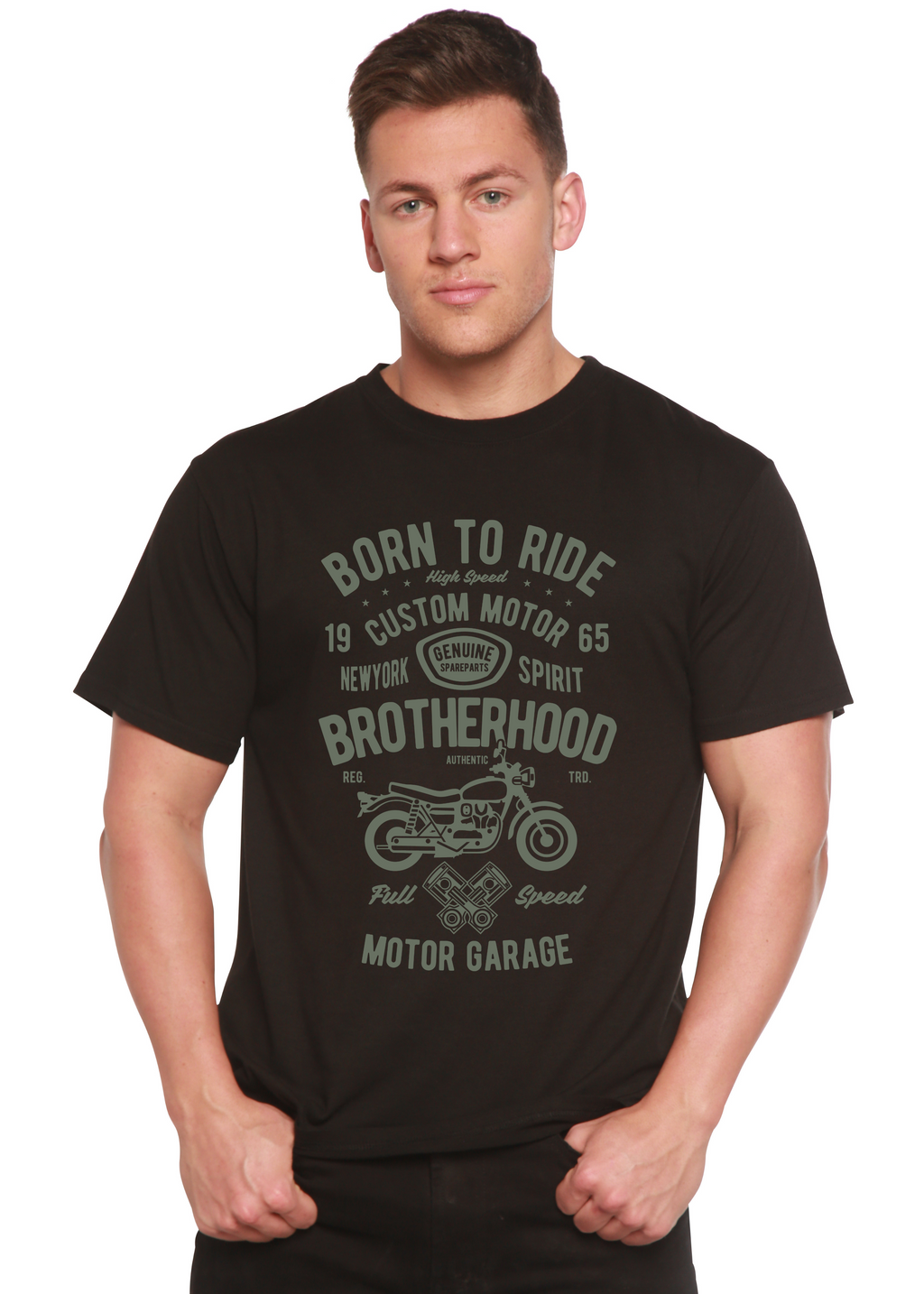 T-shirt graphique à manches courtes pour homme « Motorcycle Brotherhood » en viscose de bambou/coton biologique