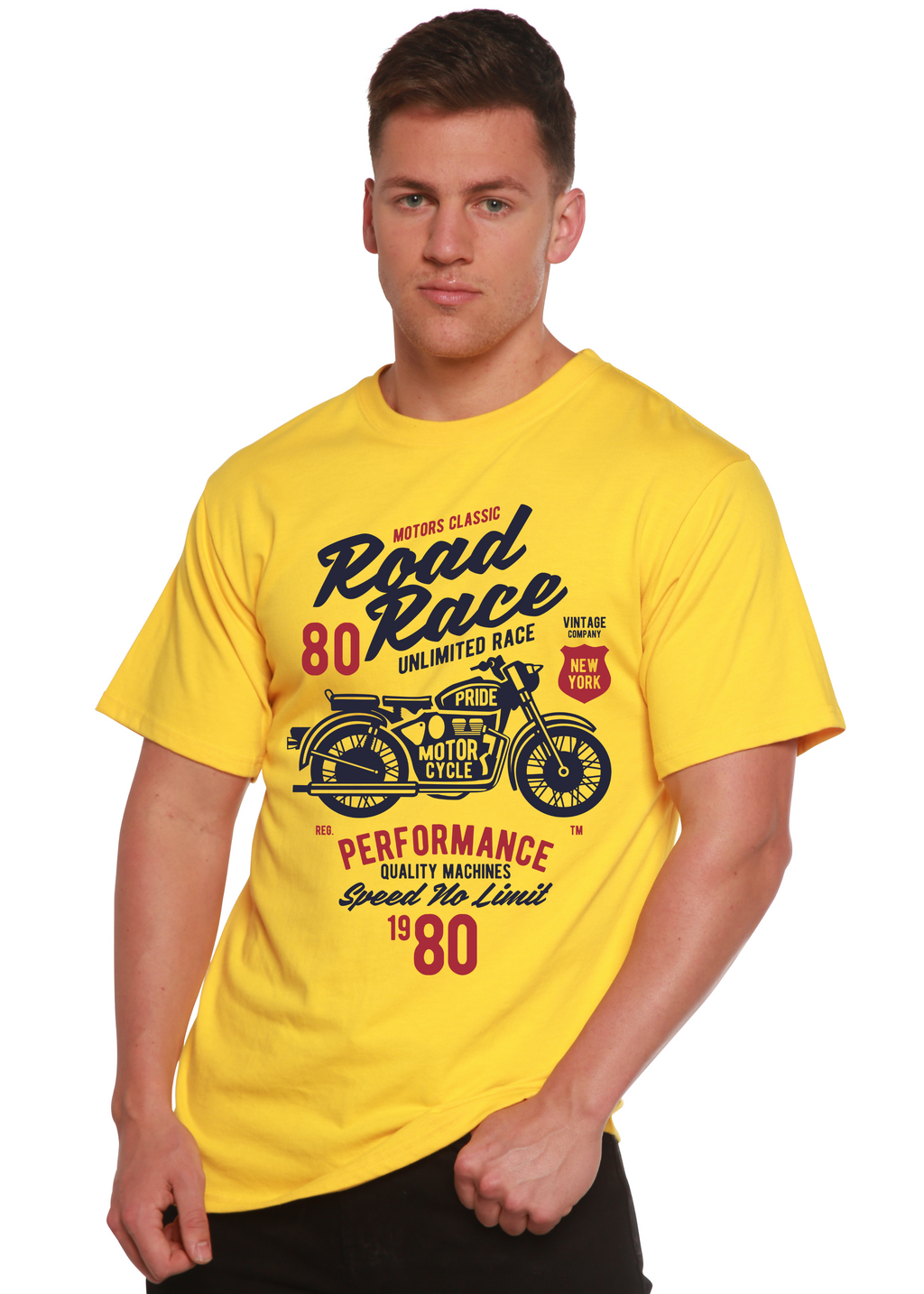 T-shirt graphique à manches courtes en viscose de bambou et coton biologique Spun Bamboo® Homme – Motos de course sur route