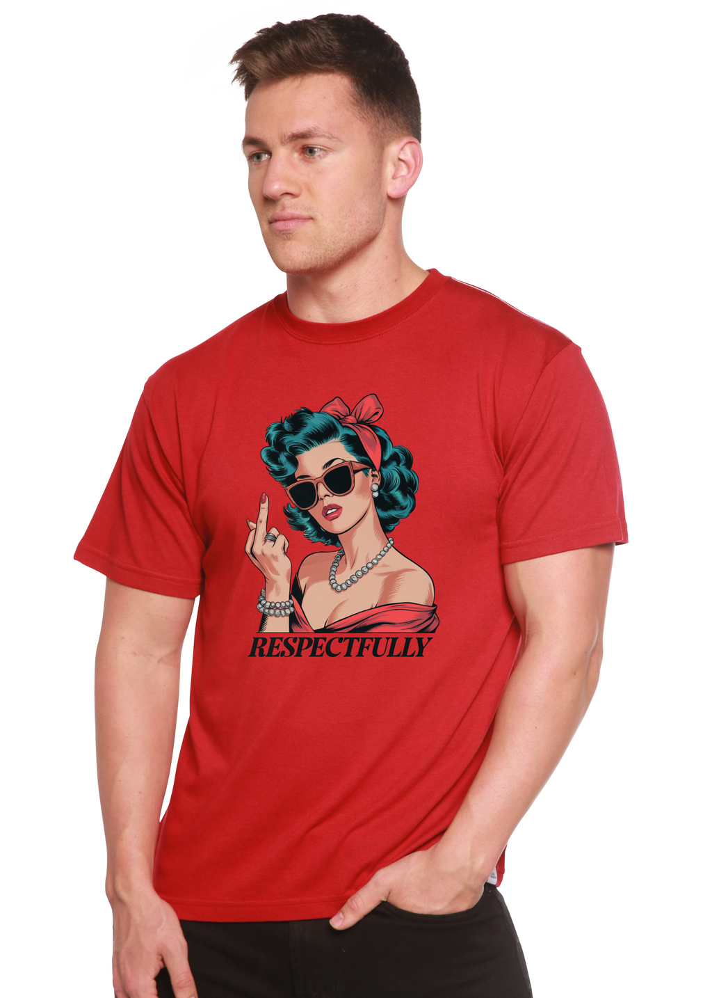 T-shirt unisexe en bambou et coton à motif « Respectfully Middle Finger »