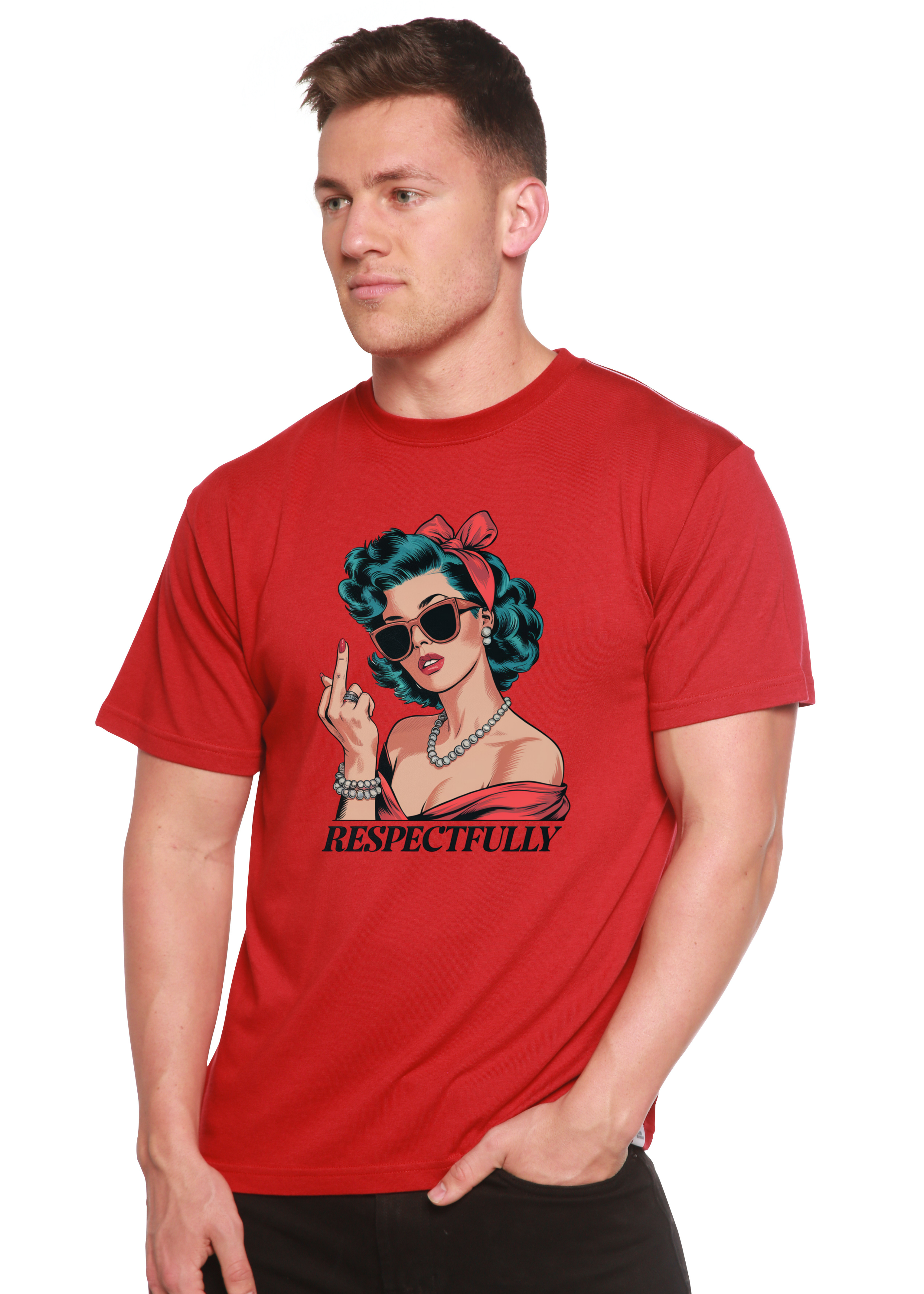 T-shirt unisexe en bambou et coton à motif « Respectfully Middle Finger »