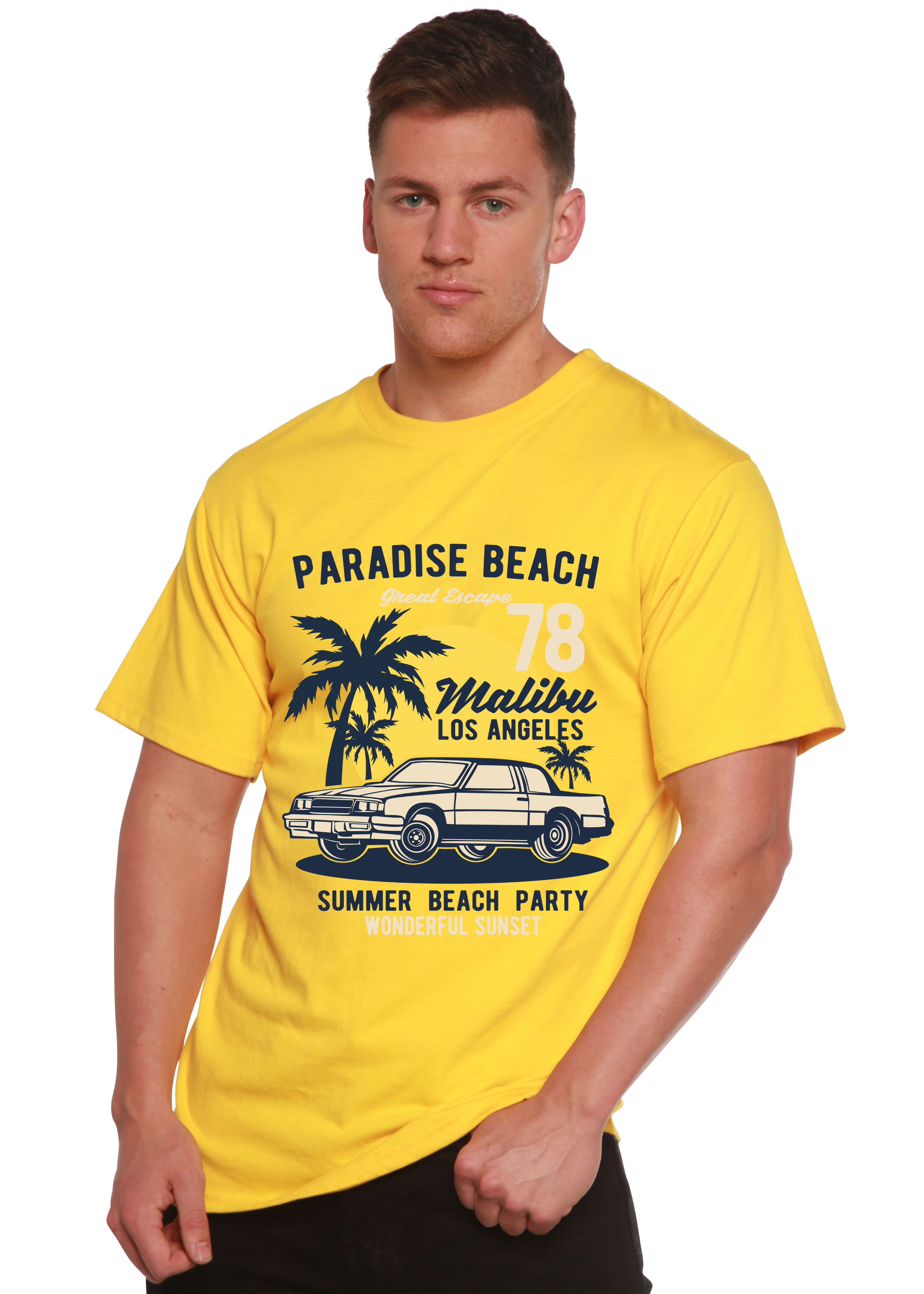 T-shirt à manches courtes et motif graphique pour homme en viscose de bambou/coton biologique Paradise Beach Spun Bamboo®