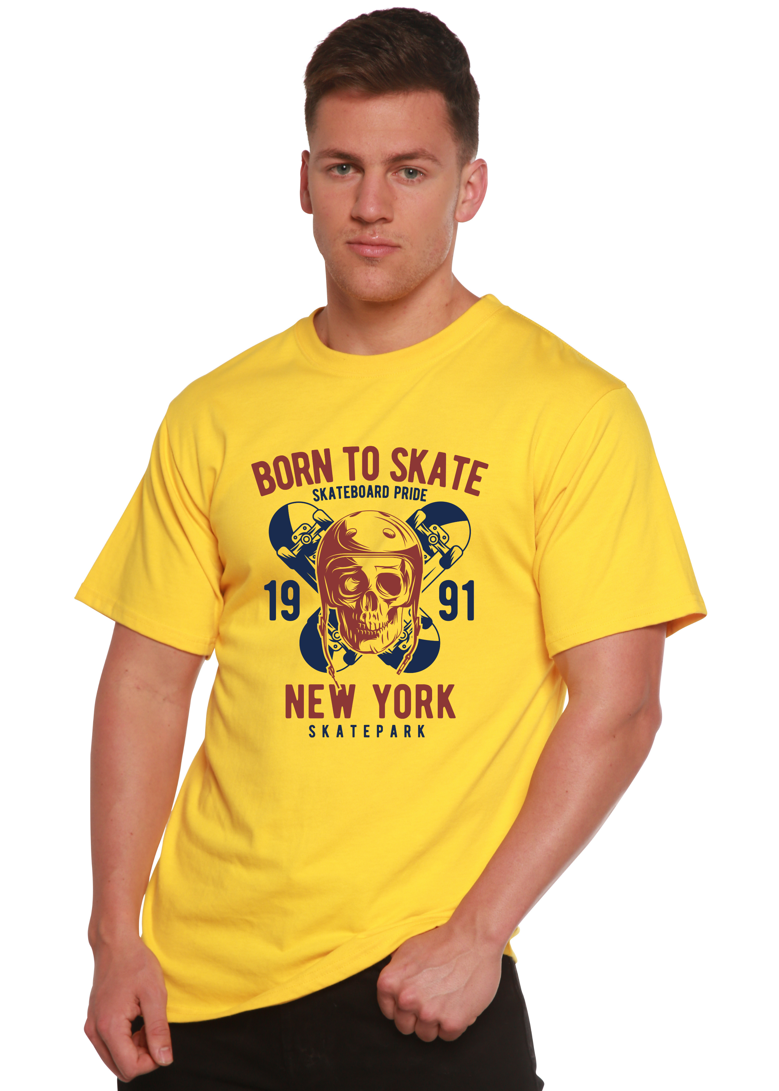 T-shirt graphique à manches courtes pour homme en viscose de bambou et coton biologique "Born To Skate 1991 New York"